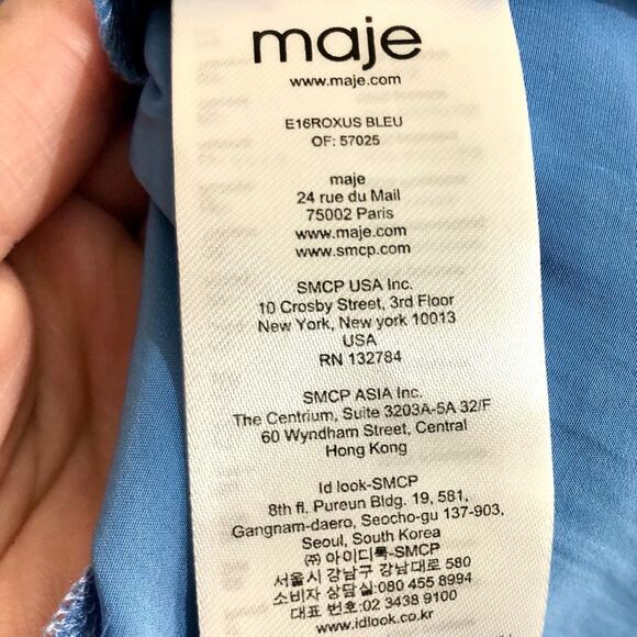 Maje Satin V-Neck Drawstring Waist Mini Dress in Light Blue Size Large - Picture 6 of 8